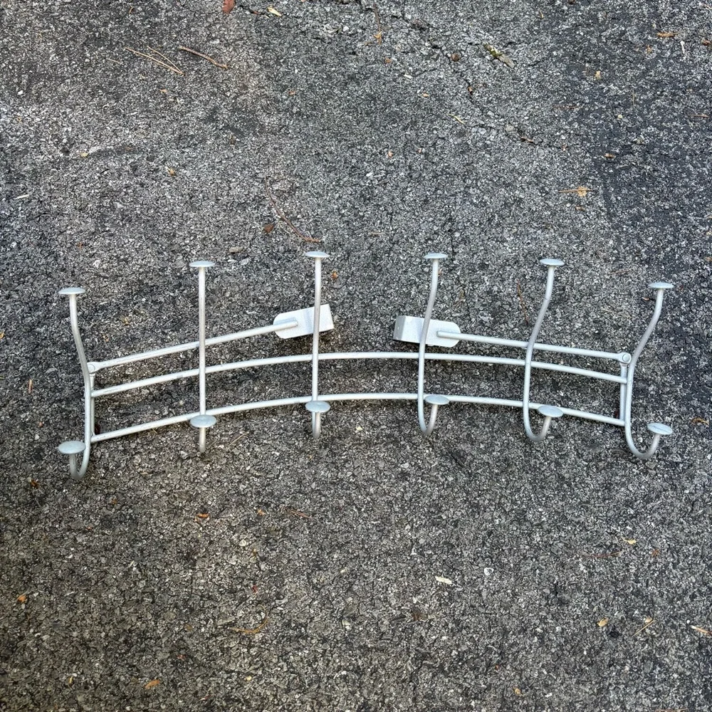 Two Matte Silver Over-the-Door Curved Wall Hook Racks
